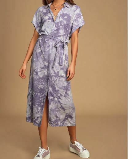 tie dye dress: Carefree Lifestyle Purple Tie-Dye Shirt Dress