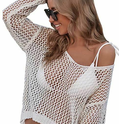 crochet top: Hollow Out Long Sleeve Crochet Cover Up Top